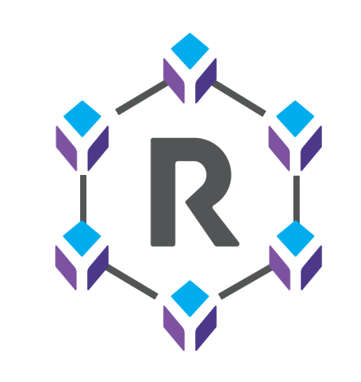 A logo with a letter r in a circle.
