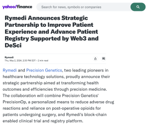 Read more about the article Rymedi Announces Strategic Partnership to Improve Patient Experience and Advance Patient Registry Supported by Web3 and DeSci